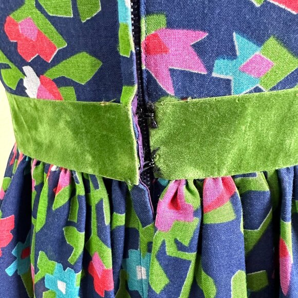 Vintage Handmade 1960s Colorful Floral Maxi Evening Empire Waist Dress - Picture 13 of 14